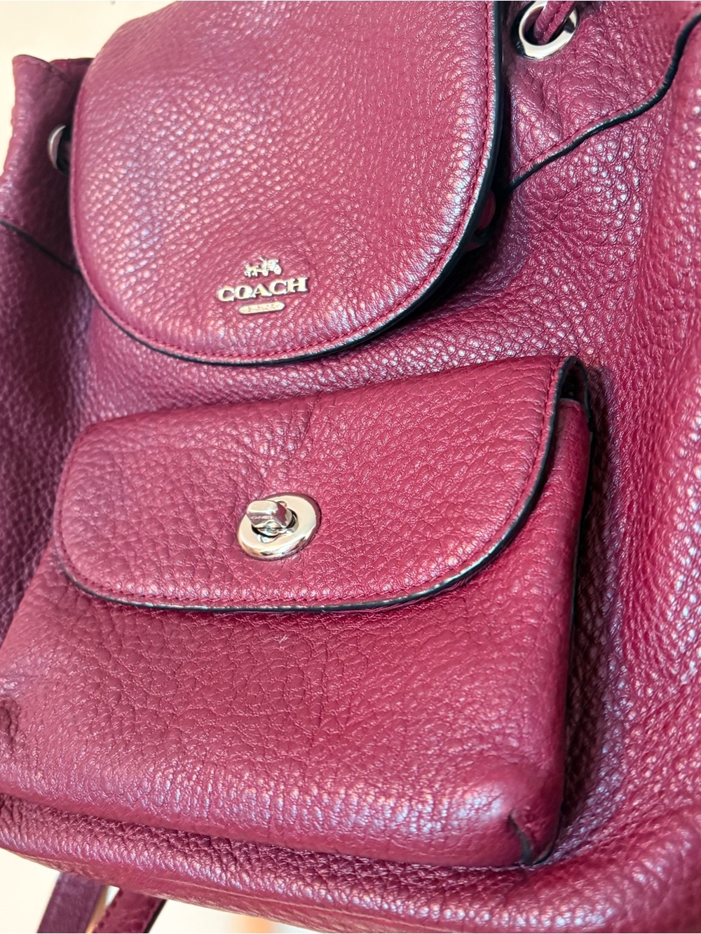 Coach Mini Billie Backpack Pebbled Burgundy in Like New Condition - Picture 3 of 14